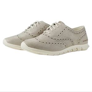 COLE HAAN Zerogrand Wingtip Oxford Perforated Sneakers Shoe in Greige Size 7